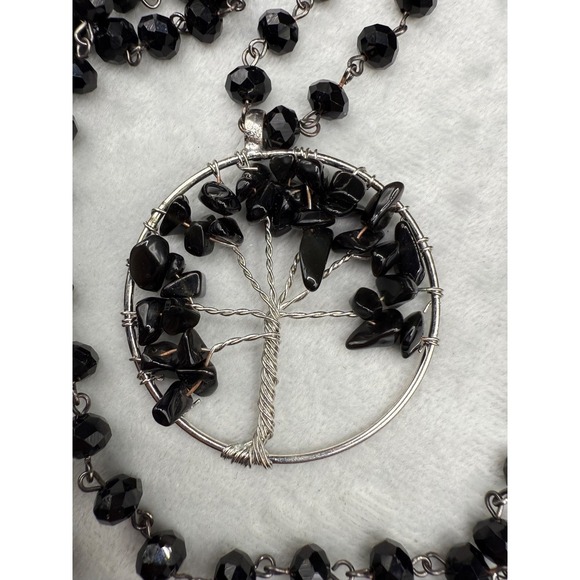 Vintage Glass Beaded Necklace‎ Bracelet Black Tree Of Life Long - Picture 2 of 14